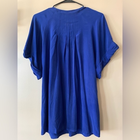 Nanette Lepore 100% Silk Blue Ruffle Short Sleeve Dynasty Blouse Size 0 - Picture 11 of 11